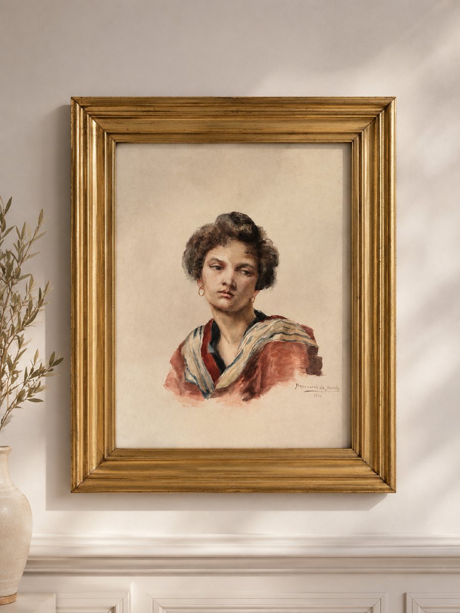 Jeune Femme Orientaliste – Aquarelle signée et datée 1910-photo-2