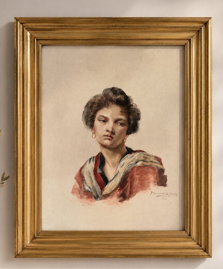 Jeune Femme Orientaliste – Aquarelle signée et datée 1910