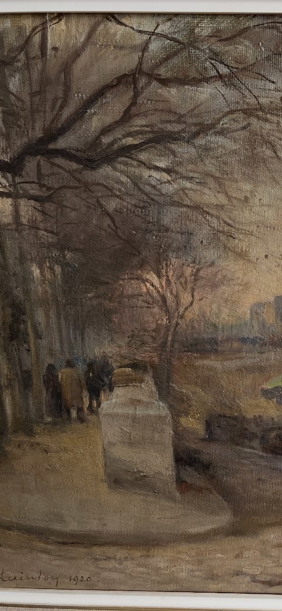 Vue De Notre-dame Sous La Brume, Paris, 1920 Oil On Canvas Signed Hentong, école De Paris-photo-4
