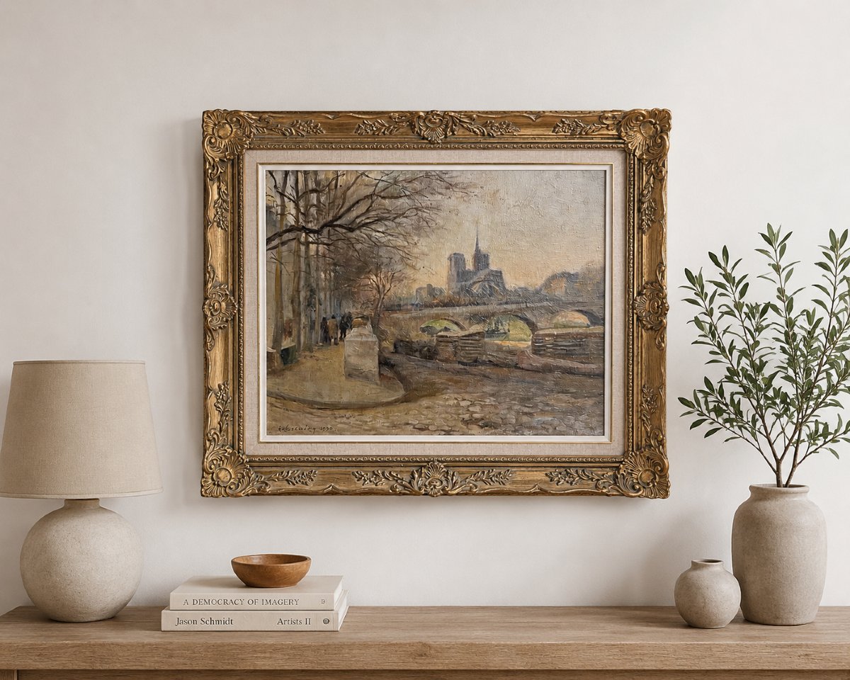 Vue De Notre-dame Sous La Brume, Paris, 1920 Oil On Canvas Signed Hentong, école De Paris-photo-1
