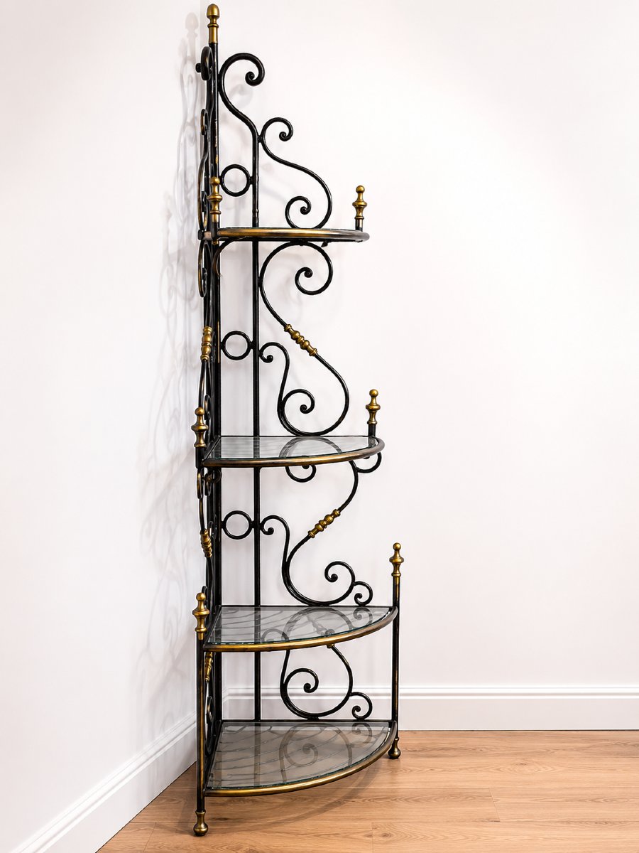 19th-century Bakery Corner Shelf Wrought Iron, Brass-photo-2
