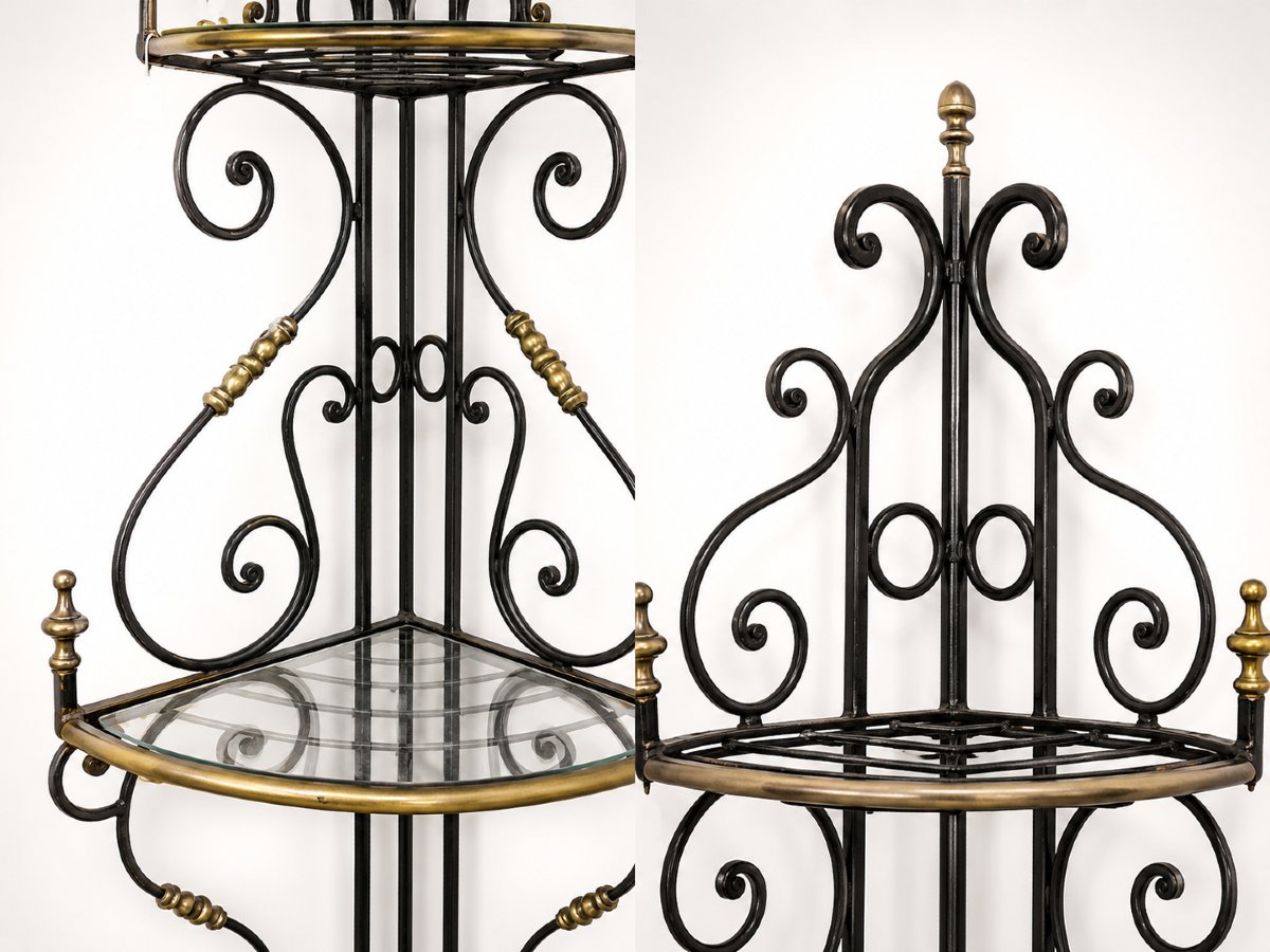 19th-century Bakery Corner Shelf Wrought Iron, Brass-photo-3