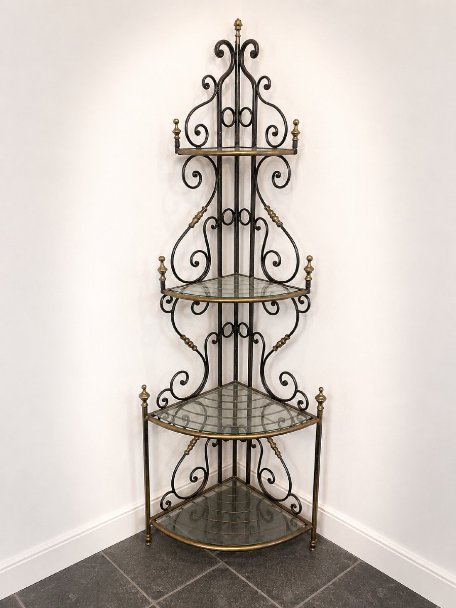 19th-century Bakery Corner Shelf Wrought Iron, Brass-photo-4