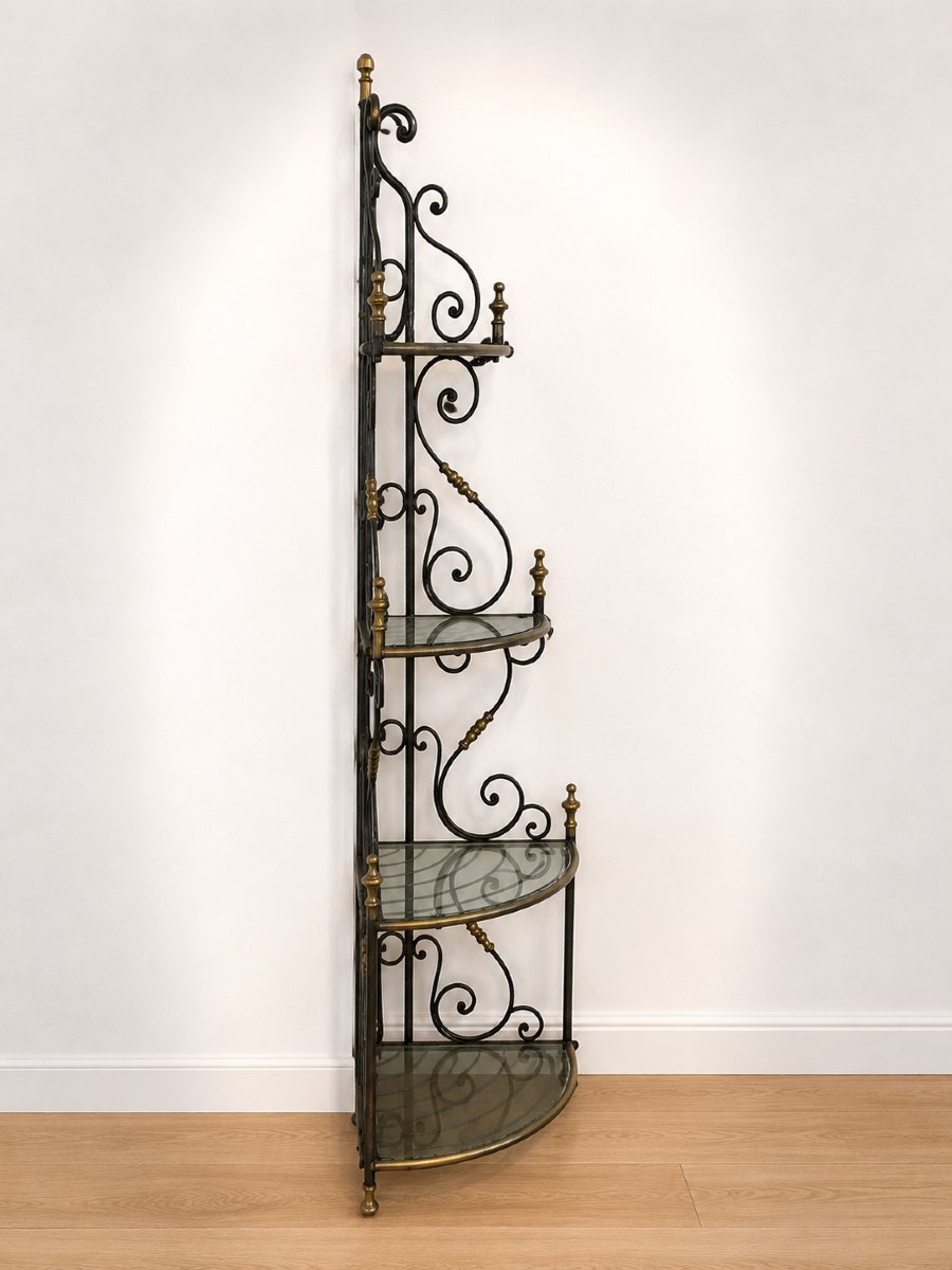 19th-century Bakery Corner Shelf Wrought Iron, Brass-photo-1