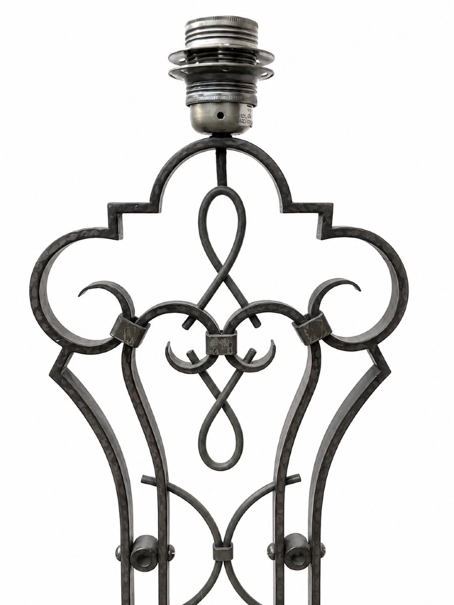 Grand lampadaire Art Déco en fer forgé martelé attribué à Michel Zadounaïsky, Lyon vers 1930-photo-4