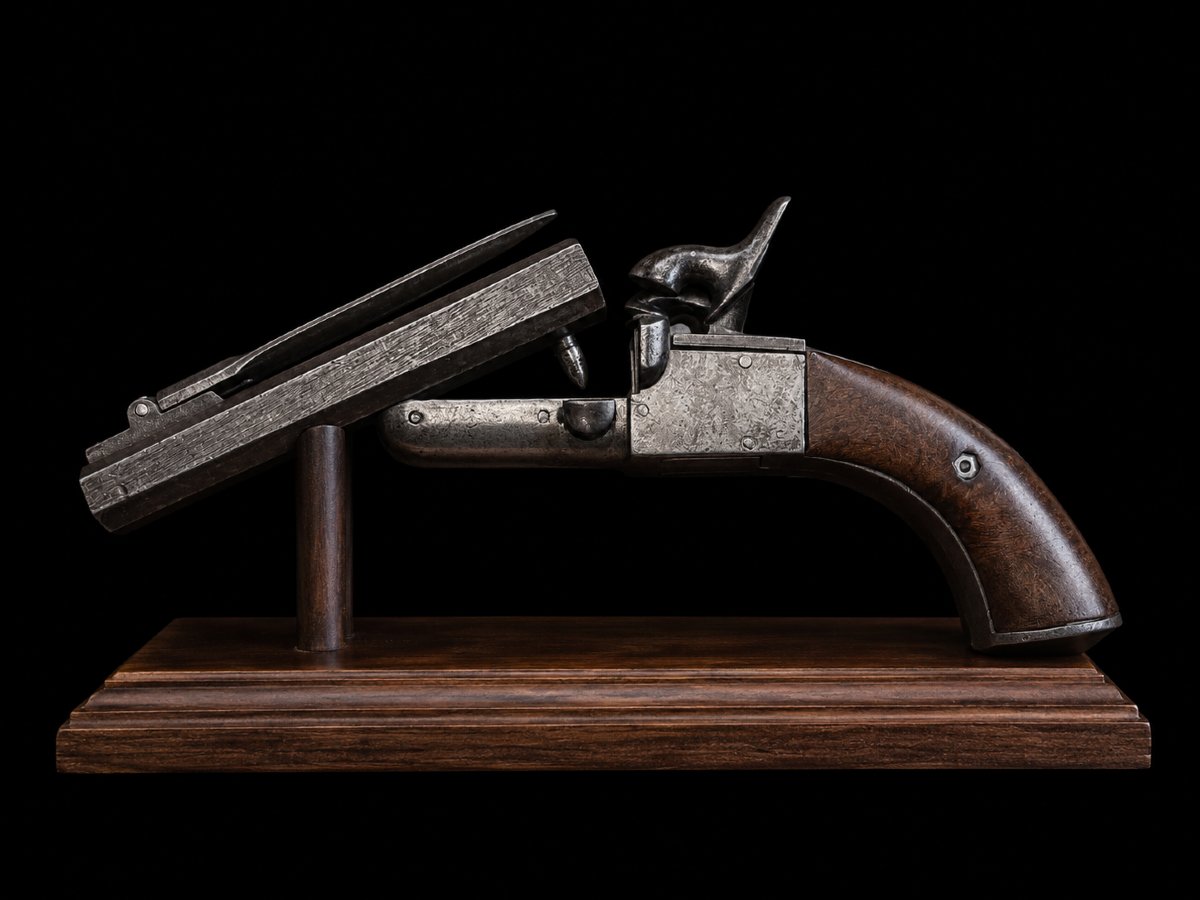 Pistolet de Veneur à broche, double canon juxtaposé avec baïonnette escamotable – XIXe siècle-photo-4
