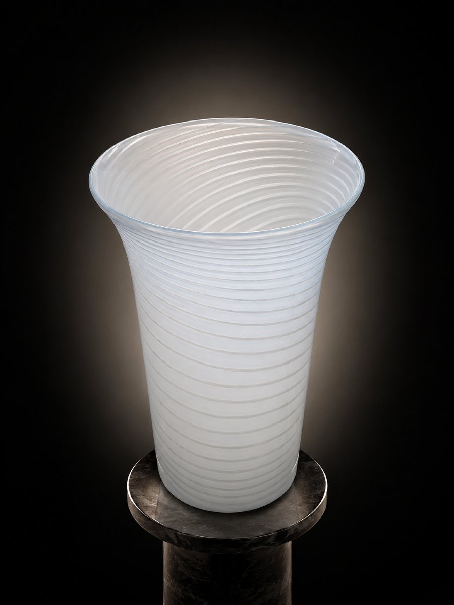 Grand vase en verre de Murano blanc à décor spirale-photo-2