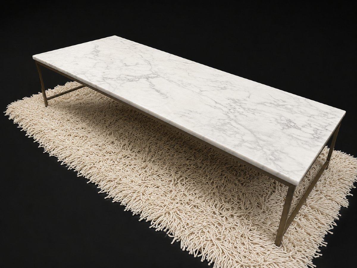 Paul Mccobb Coffee Table, With Silver-plated Bronze Base And Calacatta Carrara Marble Top-photo-3