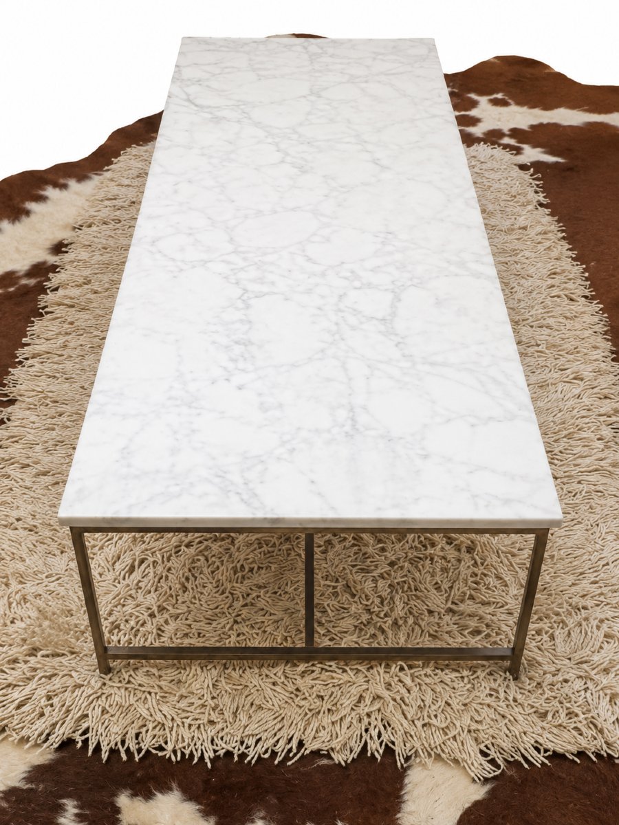 Paul Mccobb Coffee Table, With Silver-plated Bronze Base And Calacatta Carrara Marble Top-photo-4