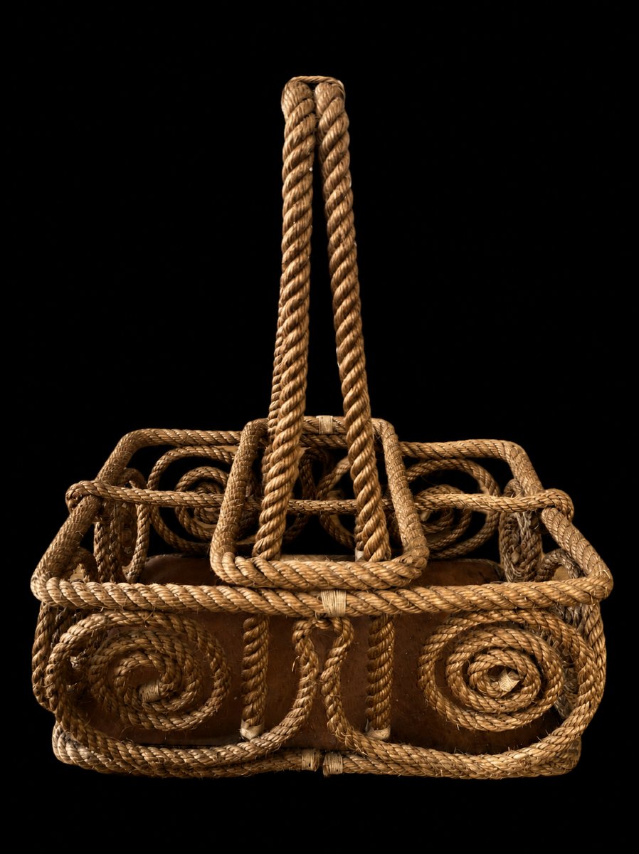 Porte-bouteille en corde tressée par Audoux & Minet – France, vers 1955-1960-photo-3