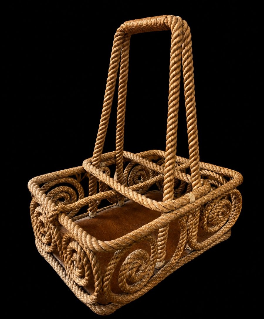 Porte-bouteille en corde tressée par Audoux & Minet – France, vers 1955-1960