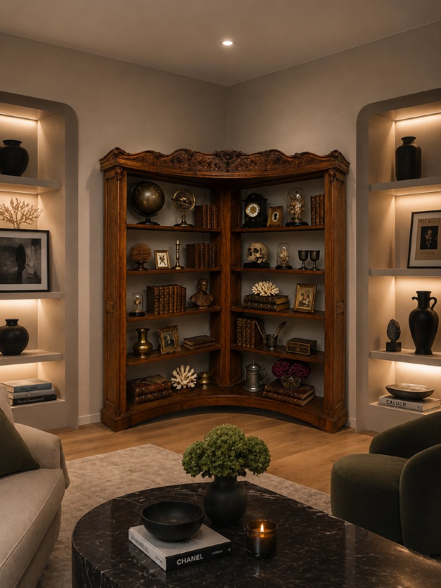 Regency-style Corner Bookcase – 1930s-photo-4