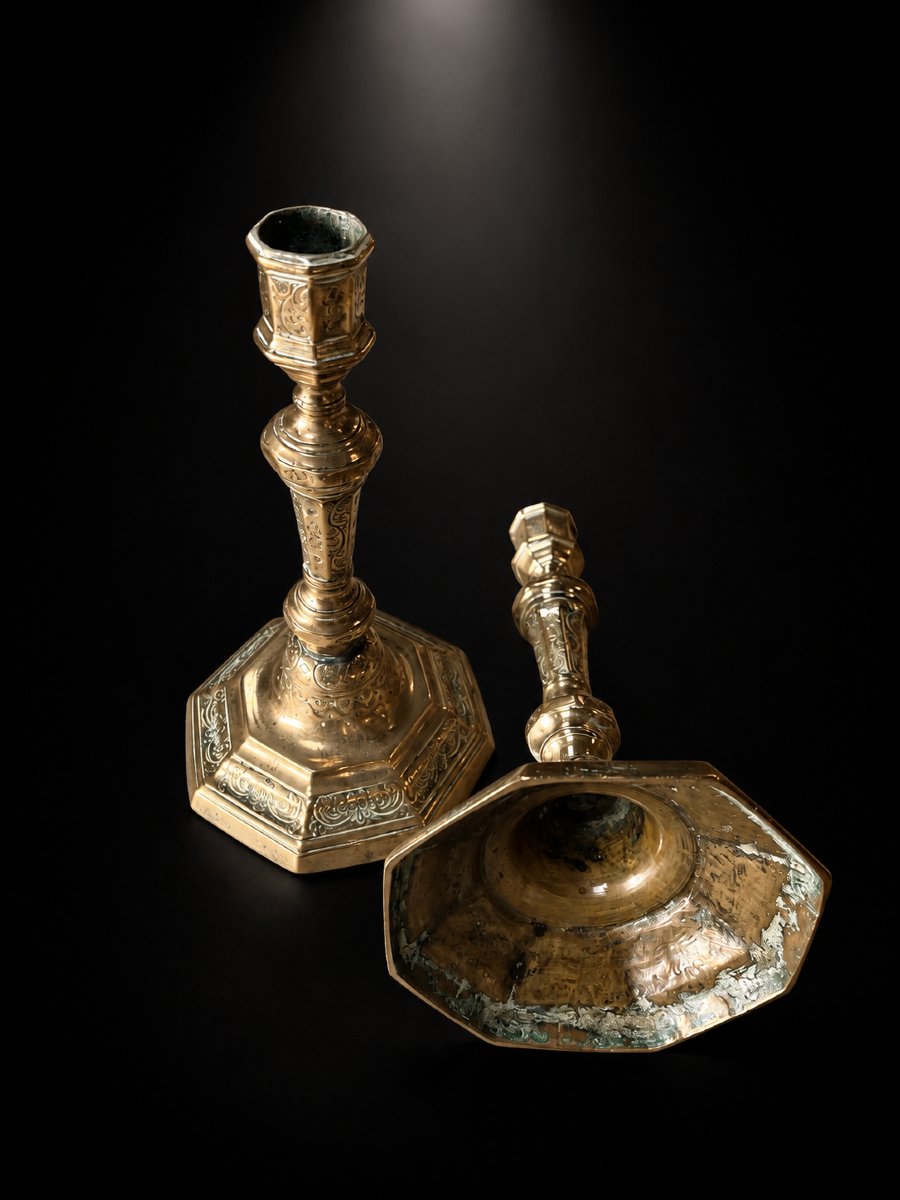 Pair Of Louis XIV-era Candlesticks In Finely Chased Bronze – 17th Century-photo-2