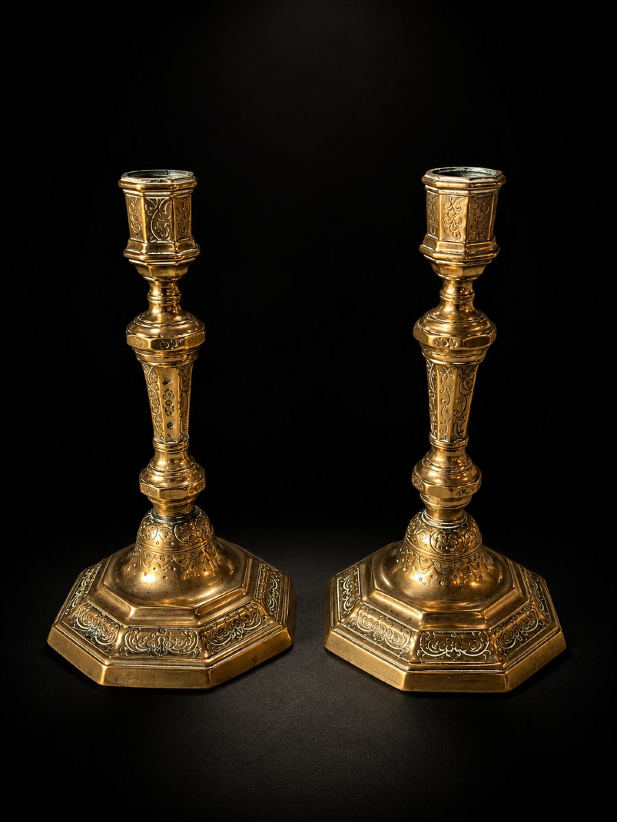 Pair Of Louis XIV-era Candlesticks In Finely Chased Bronze – 17th Century-photo-4
