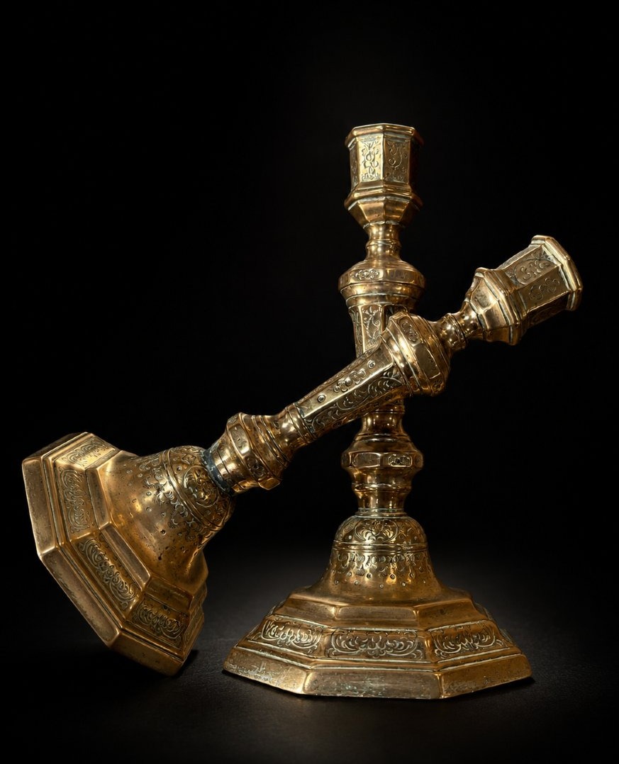 Pair Of Louis XIV-era Candlesticks In Finely Chased Bronze – 17th Century