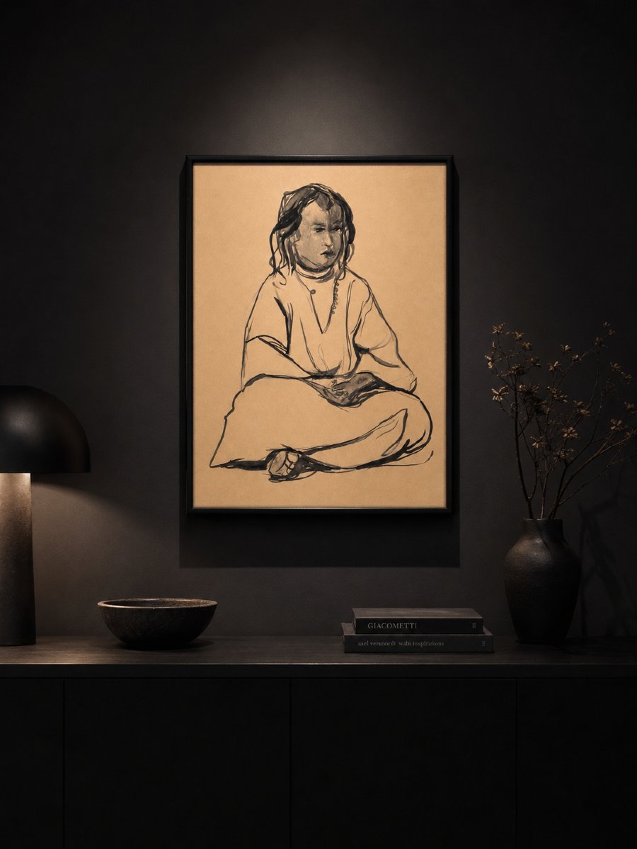 Hélène Vogt (1902–1994) – Young Moroccan Bedouin Woman – Orientalist Drawing-photo-2
