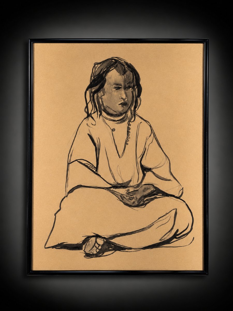 Hélène Vogt (1902–1994) – Young Moroccan Bedouin Woman – Orientalist Drawing