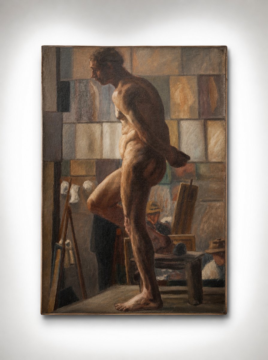 Academic Portrait Of A Nude Man In The Studio – French School, Late 19th Century