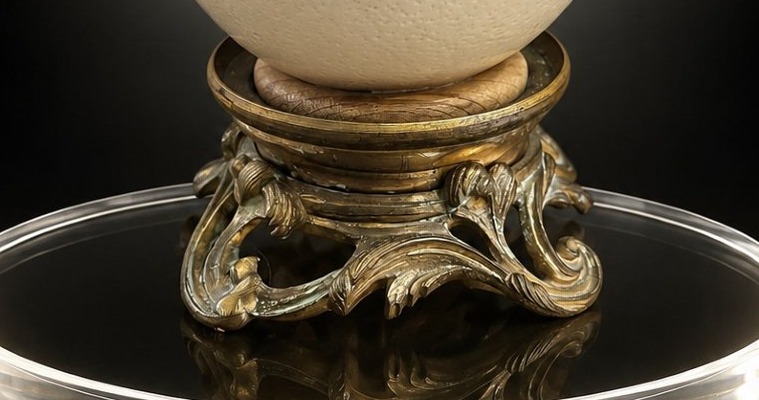 Œuf d'autruche monté sur son socle en bronze doré – Fin du XIXᵉ siècle, début du XXᵉ siècle-photo-3