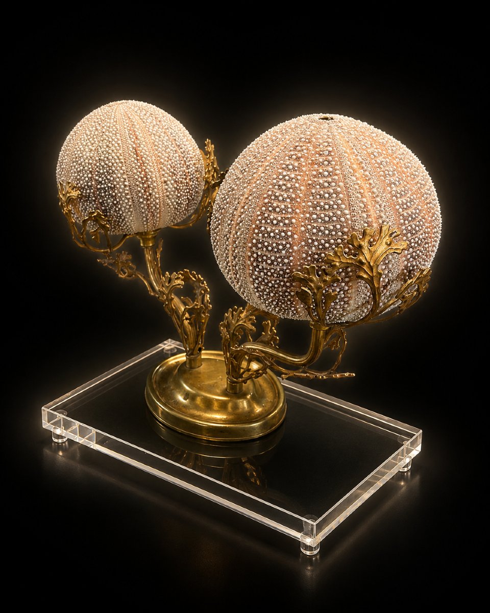 Lampe "Oursins" – Travail décoratif marin en laiton doré, vers 1950-1970-photo-2
