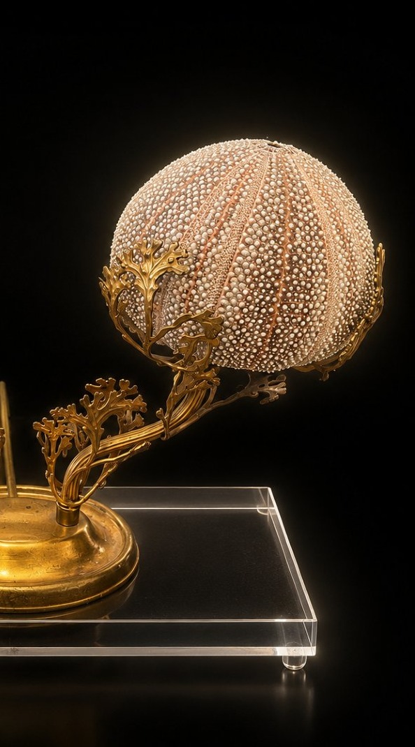 Lampe "Oursins" – Travail décoratif marin en laiton doré, vers 1950-1970-photo-4