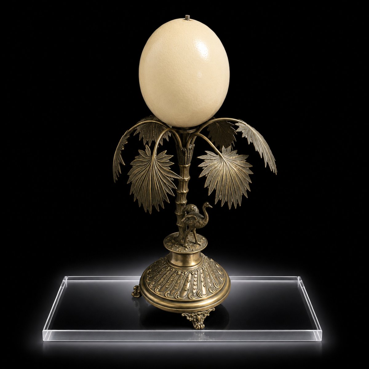 Centerpiece Decorated With An Ostrich And Ostrich Egg – Silver-plated Metal, Late 19th – Early -photo-3