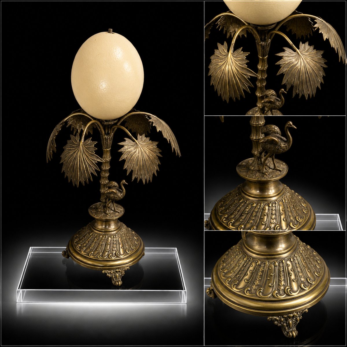 Centerpiece Decorated With An Ostrich And Ostrich Egg – Silver-plated Metal, Late 19th – Early -photo-4