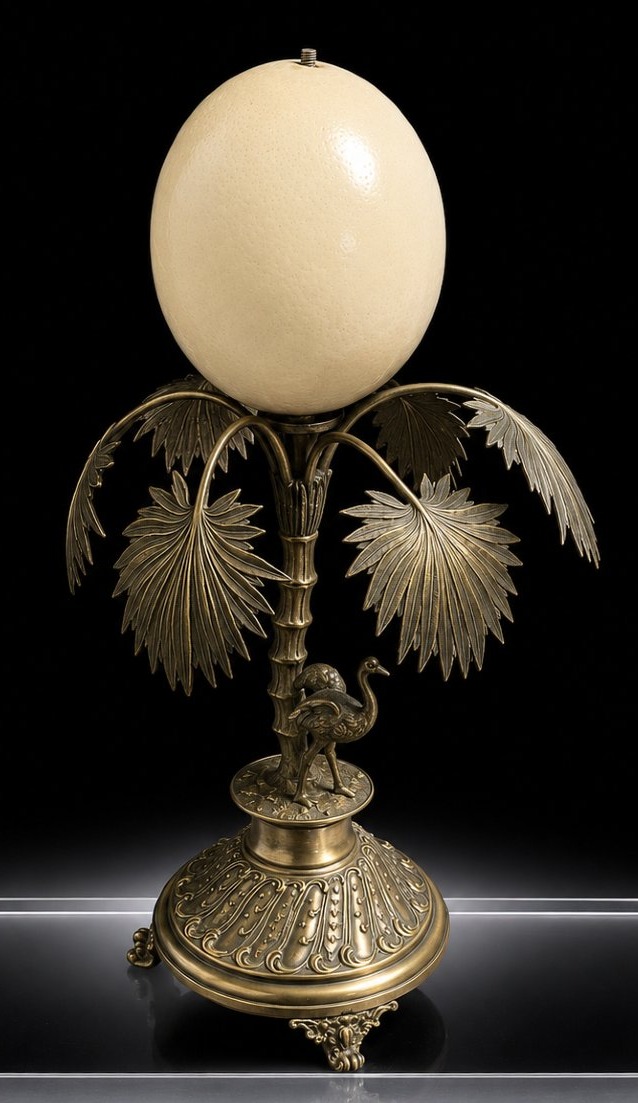 Centerpiece Decorated With An Ostrich And Ostrich Egg – Silver-plated Metal, Late 19th – Early 