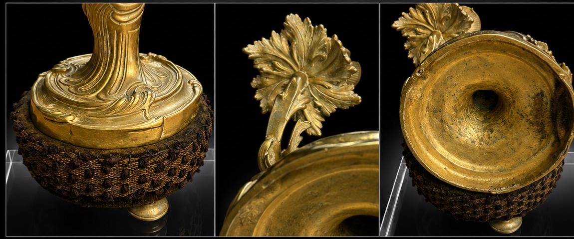 Pair Of Gilded Bronze Candlesticks In The Louis XV Style – Napoleon III Period-photo-3