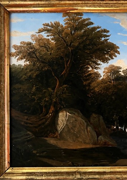 Huile sur carton – École anglaise, fin du XVIIIᵉ siècle (attribuée)  Paysage lacustre animé de -photo-2