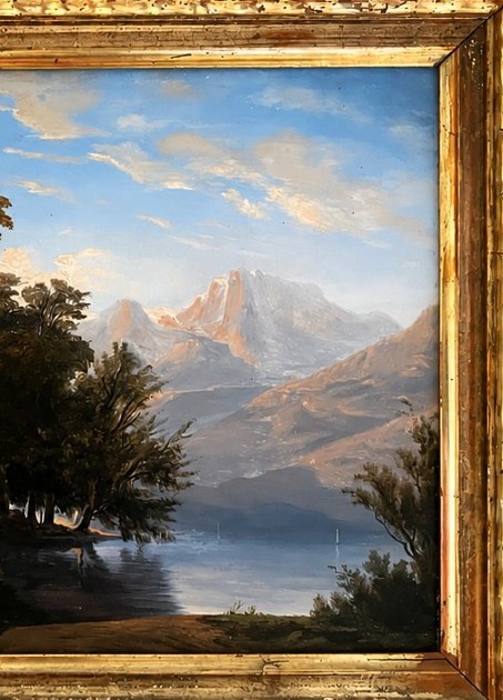 Huile sur carton – École anglaise, fin du XVIIIᵉ siècle (attribuée)  Paysage lacustre animé de -photo-3
