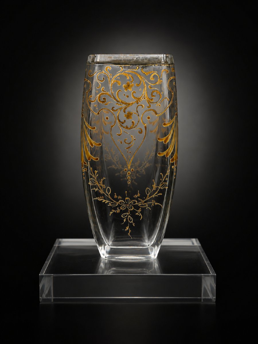 Enameled And Gilded Crystal Vase Attributed To Legras-photo-3
