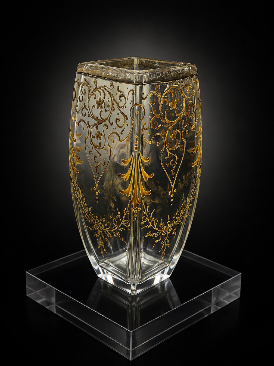 Enameled And Gilded Crystal Vase Attributed To Legras