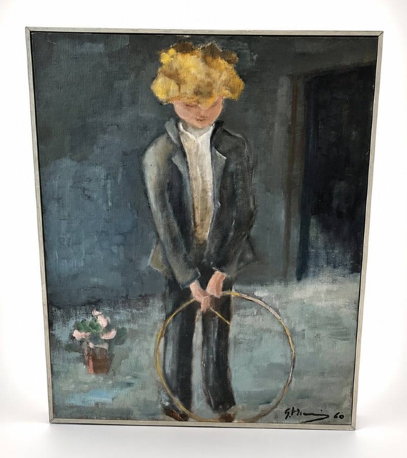 portrait d'enfant – Huile sur toile signée et datée 1960