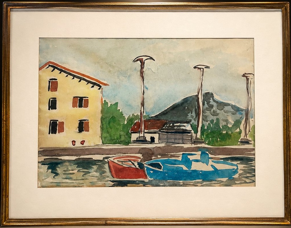 Aquarelle du Pays basque – Vue du port de Saint-Jean-de-Luz / Ciboure – École basque, vers 1953