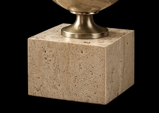 Lampe de table en travertin et laiton – Attribuée à Philippe Barbier – France, années 1970-photo-3