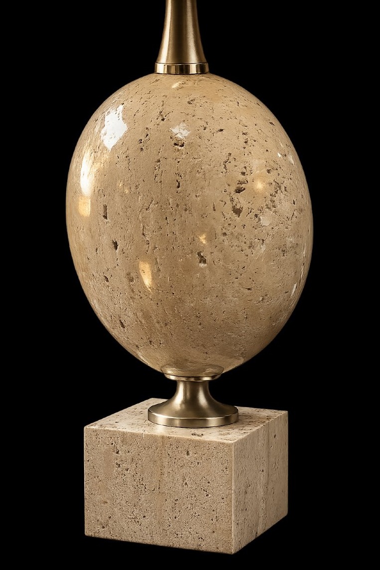 Lampe de table en travertin et laiton – Attribuée à Philippe Barbier – France, années 1970-photo-1