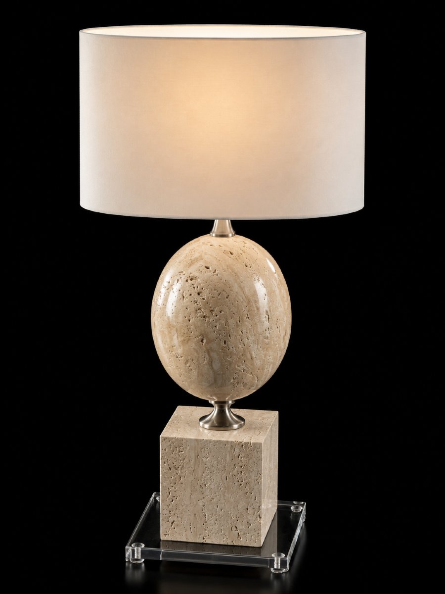 Lampe de table en travertin et laiton – Attribuée à Philippe Barbier – France, années 1970-photo-2