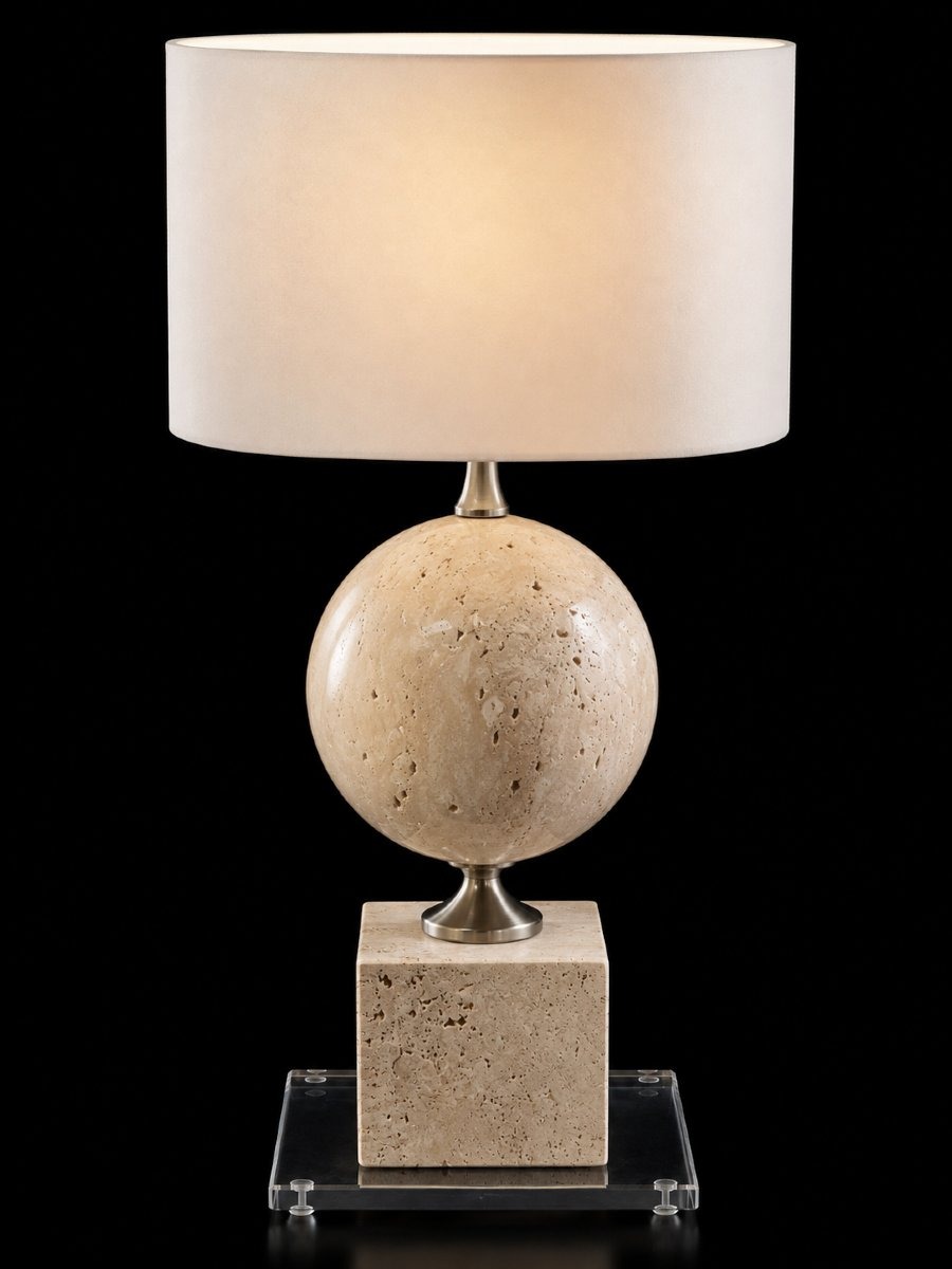 Lampe de table en travertin et laiton – Attribuée à Philippe Barbier – France, années 1970