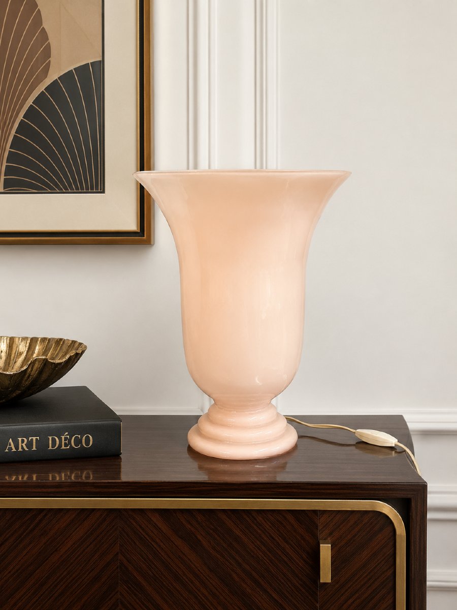 Art Deco Lamp In Pink Opaline, Circa 1930