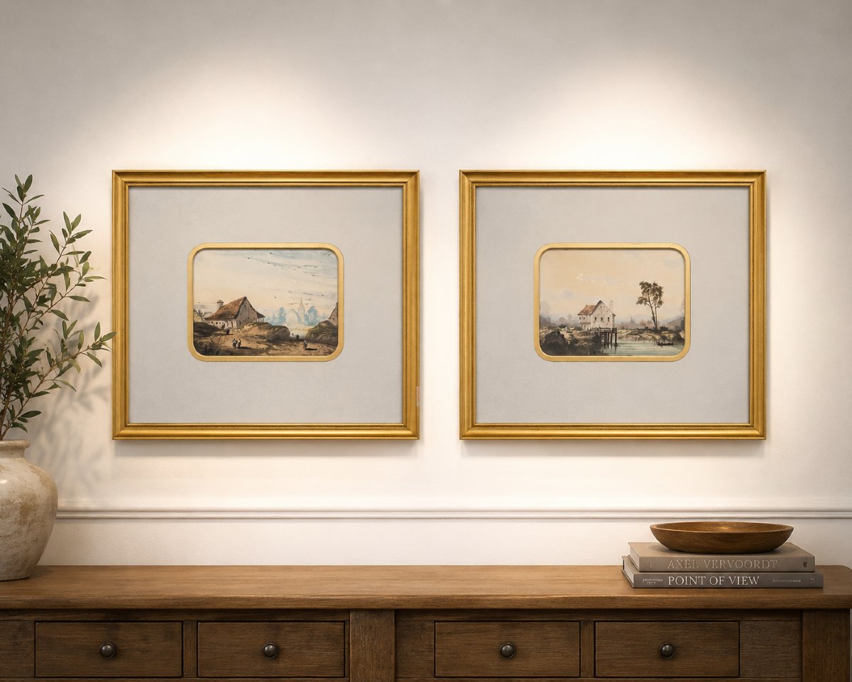 Pair Of Flemish Gouaches – Rural Landscapes, Early 19th Century