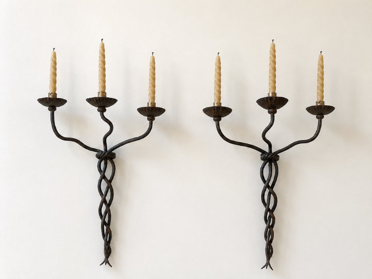 Pair Of Wrought-iron Wall Sconces – 1950s