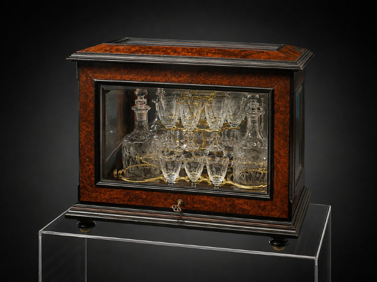 A Napoleon III-era Liquor Cabinet Made Of Burl Veneer, Crystal, And Gilded Bronze-photo-2