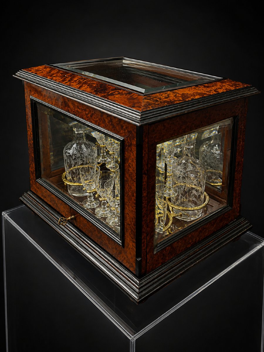 A Napoleon III-era Liquor Cabinet Made Of Burl Veneer, Crystal, And Gilded Bronze-photo-3