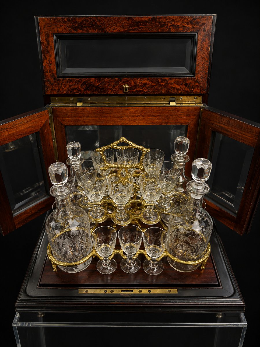 A Napoleon III-era Liquor Cabinet Made Of Burl Veneer, Crystal, And Gilded Bronze-photo-4