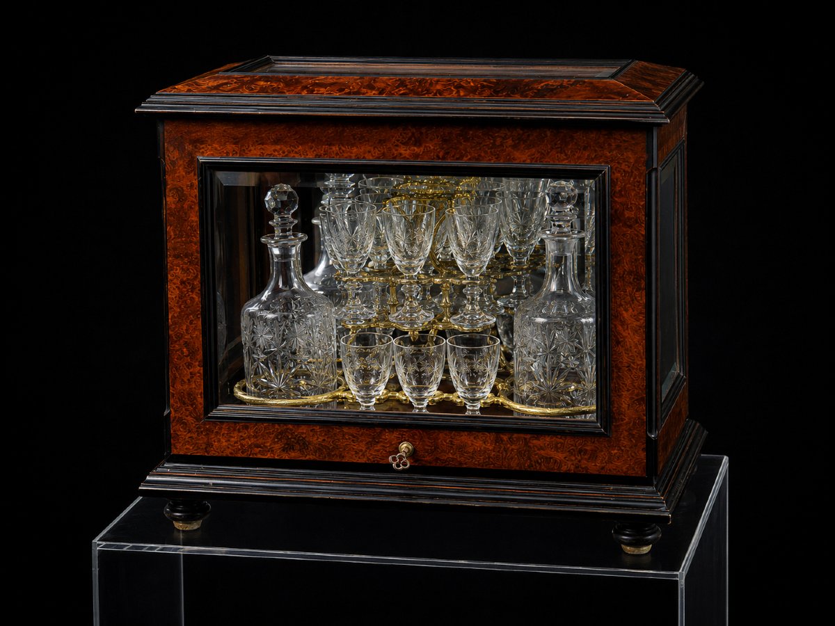 A Napoleon III-era Liquor Cabinet Made Of Burl Veneer, Crystal, And Gilded Bronze-photo-1