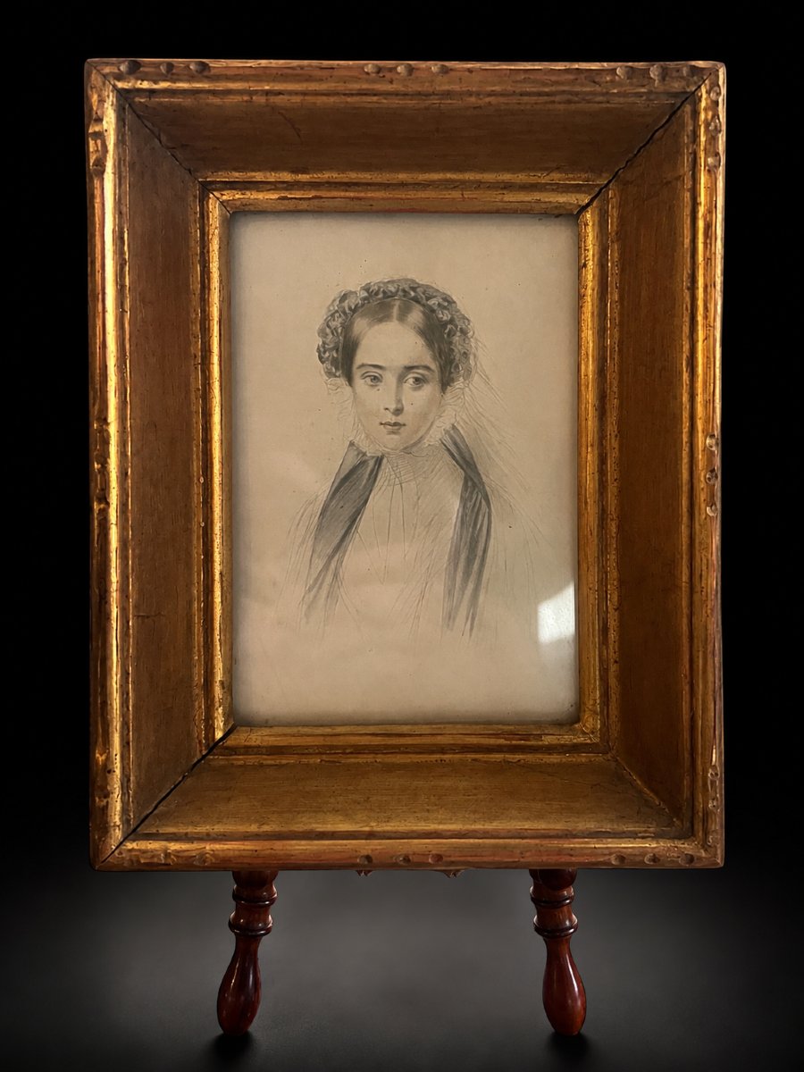 Portrait de jeune femme au voile — dessin du XIXe siècle-photo-3