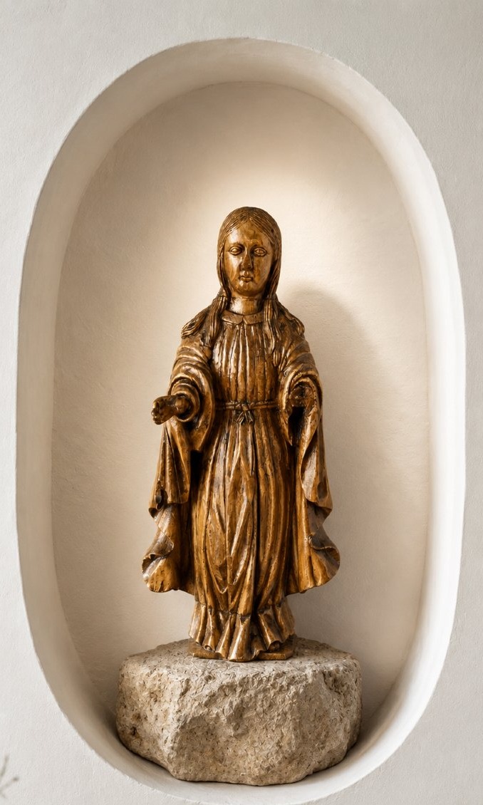 Vierge Orante en bois sculpté – XVIIIe siècle-photo-4