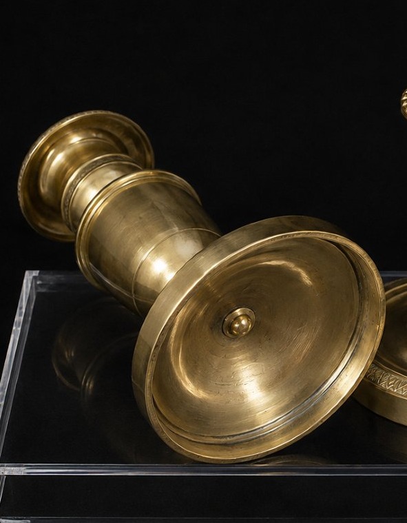 Paire de flambeaux en bronze poli — Époque Empire-photo-2
