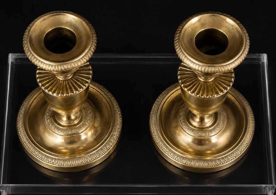 Paire de flambeaux en bronze poli — Époque Empire-photo-1